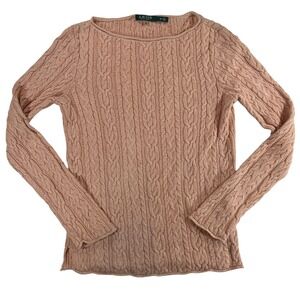 Lauren Ralph Lauren Cable Knit Sweater M Pink 100% Cotton